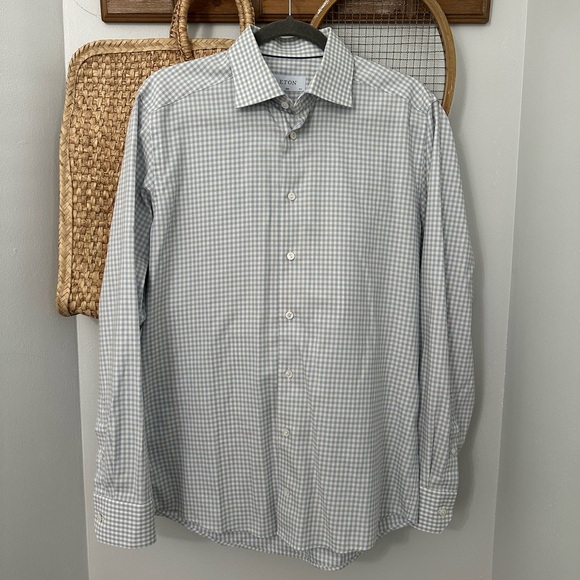 Eton 100% cotton twill slim fit gingham button down dress shirt- 40,15 3/4  Dress